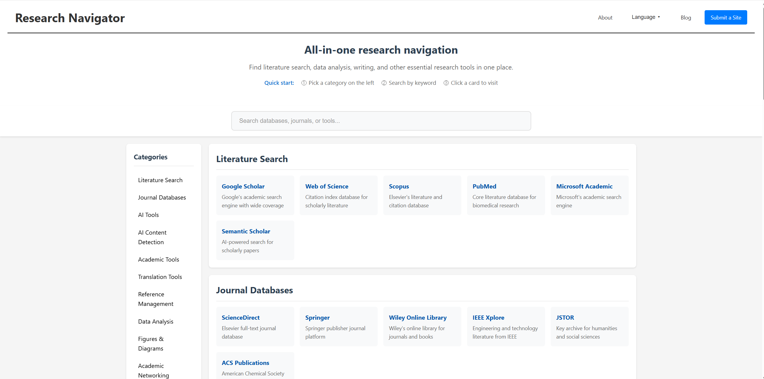 Research Navigator home screenshot